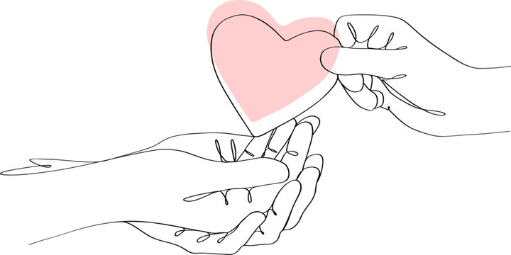 vector illustration continuous drawing of hands giving a heart.