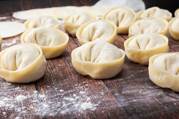 Fototapeta na wymiar Korean homemade dumplings made from wheat flour. enlargement.