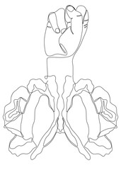 One continuous line of Clenched, raised fists from rose. Thin Line Illustration vector concept. Contour Drawing Creative ideas.
