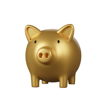 3d render of Gold piggy bank