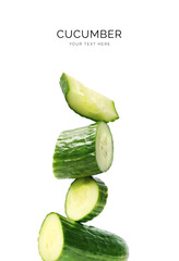 Creative layout made of cucumber on the white background. Flat lay. Food concept. 