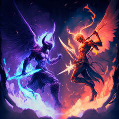 Angel and demon in combat
