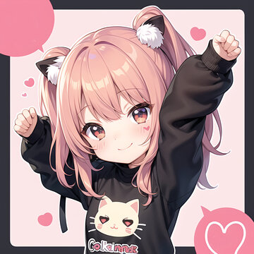 [SNSアイコン向き]ピンク髪ツインテール少女 デフォルメ フキダシ付き