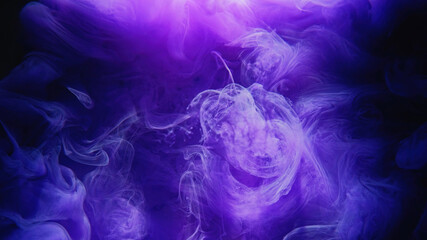 Color steam. Fume swirl. Vapor floating. Blue purple glowing smoke cloud texture paint water wave flow motion abstract background.