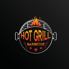 barbecue logo with bbq and smoke logotype and flame concept in combination with spatula.