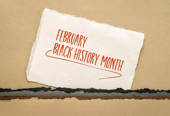February - Black History Month banner, handwriting on an art paper, annual observance originating in the United States