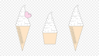 ice cream in waffle in different flavor