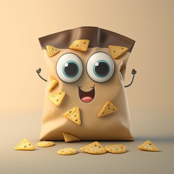 Cute Cartoon Bag of Tortilla Chips (Generative AI)