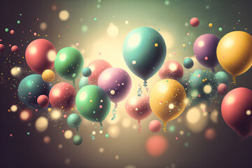 Colorful Balloons Rising, For Celebration and Parties. Generative AI Illustration