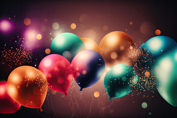 Colorful Balloons Rising, For Celebration and Parties. Generative AI Illustration