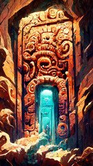 Mayan style door under the sea illustration art Generative AI Content by Midjourney