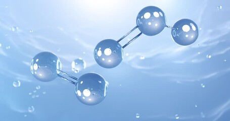 Oxygen and ozone molecule, rotating 3D model of	dioxide and trioxygen under a microscope, abstract molecule, air bubbles rising up, looped video - Powered by Adobe