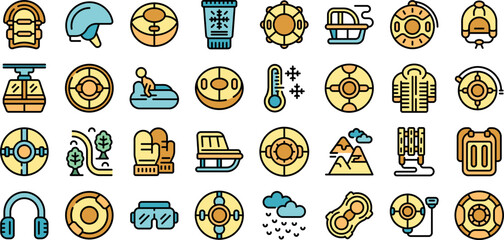 Snow tube icons set outline vector. Winter snow. Sport hill color line flat isolated on white