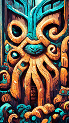 Mayan style forest door under the sea illustration art Generative AI Content by Midjourney