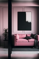 a simplistic and stylish loungeroom, black and pink, generative ai