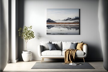 Simplistic and stylish loungeroom, white color, generative ai