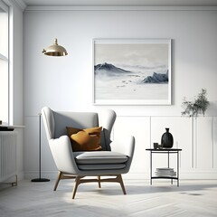 Simplistic and stylish loungeroom, white color, generative ai