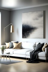 Simplistic and stylish loungeroom, white color, generative ai