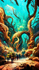 Obraz na płótnie Canvas Mayan style forest Travel through time under the sea illustration art Generative AI Content by Midjourney