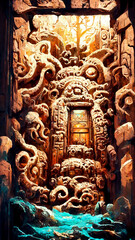 Mayan style door under the sea illustration art Generative AI Content by Midjourney