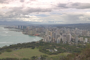 Downtown Honolulu and Waikiki beach in Oahu, Hawaii