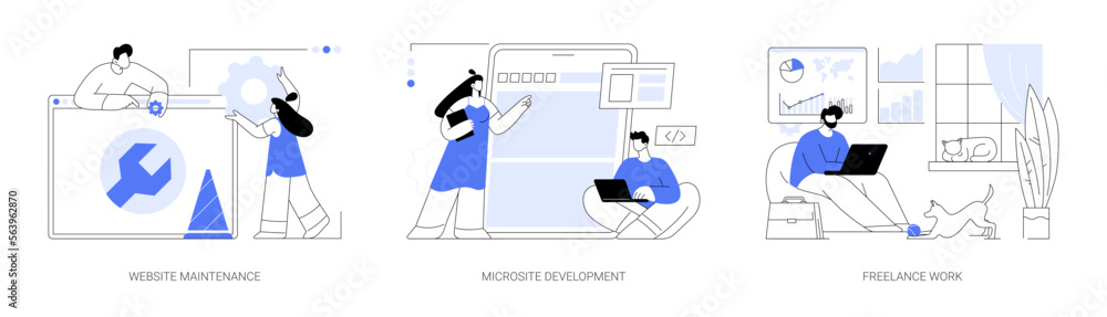 Poster frontend development abstract concept vector illustrations.