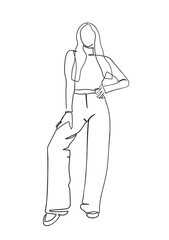 Сontinuous line drawing of fashion model.- Vector illustration