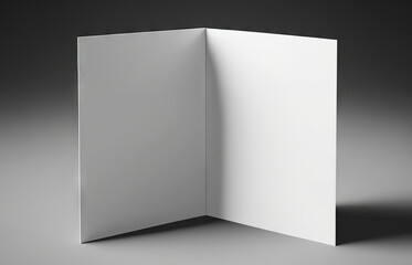 Blank folded carton paper (postcard, advertisement, flyer or booklet) on gray background. Based on Generative AI