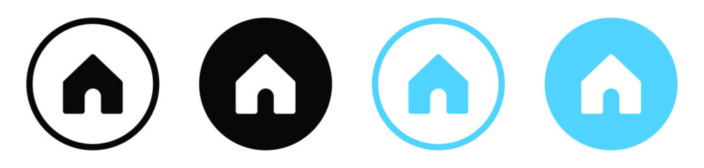 Web home icon button, House icon, Home sign in circle or Main page icon for apps and website