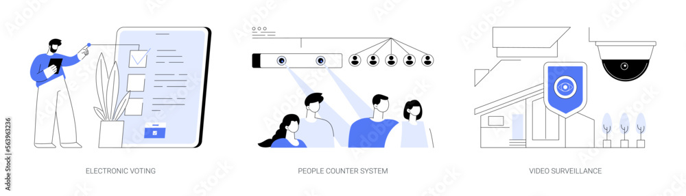 Poster people monitoring and analytics abstract concept vector illustrations.