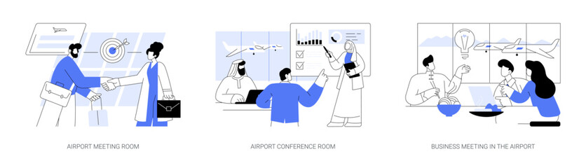 Business meeting in the airport abstract concept vector illustrations.