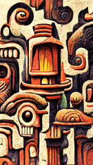 Obraz premium Mayan style Chalet Artistic colors background illustration art Generative AI Content by Midjourney