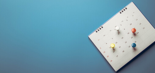 Closeup calendar page with drawing-pins , planning for business meeting or travel planning concept