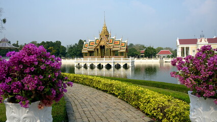 The Bang Pa-In Royal Palace, also known as the Summer Palace, is a complex of buildings once used by the Siamese rulers of the Ayutthaya Kingdom. The palace is located on the Chao Phraya River - obrazy, fototapety, plakaty