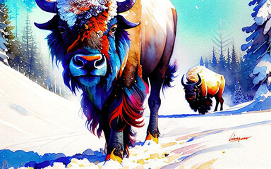 Winter Animal Portrait in Watercolor (Created using generative AI)