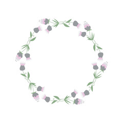 Floral round frame. Flower wreath, spring decorative border for photo or for text. Decorative element for Easter postcard or folk wedding invitation. Women's day, mother's day festive natural frame.