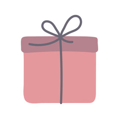 Valentine's day illustration gift box decorative element. Romantic love icon in flat style.Vector illustration, isolated on white background. Valentines Day present with bow, cute surprise on Birthday