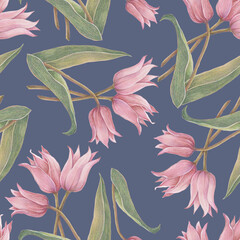 Spring seamless floral pattern with flowers tulip.