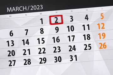 Calendar 2023, deadline, day, month, page, organizer, date, march, thursday, number 2