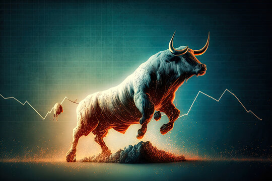Crypto Market Bull Rising On A Trading Price Chart. Generative AI Illustration