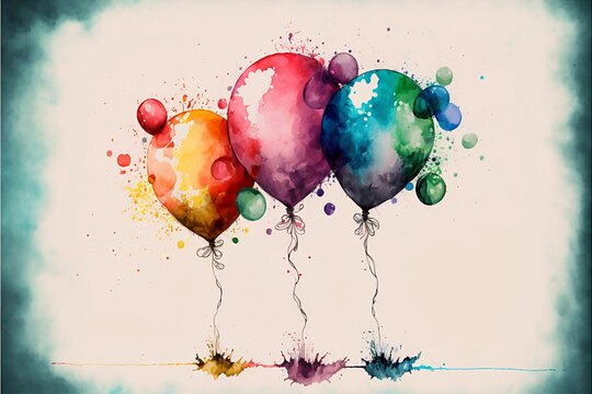 a group of colorful balloons floating in the air, an ultrafine detailed painting by Paul Bodmer, pixabay contest winner, lyco art, behance hd, watercolor, colorful