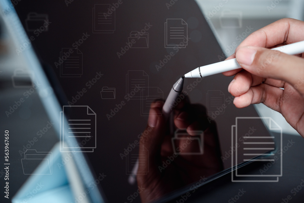 Aufkleber Document Management System, Corporate business technology, (DMS), online documentation database and process automation to efficiently manage files, knowledge and documentation in enterprise with ERP.
