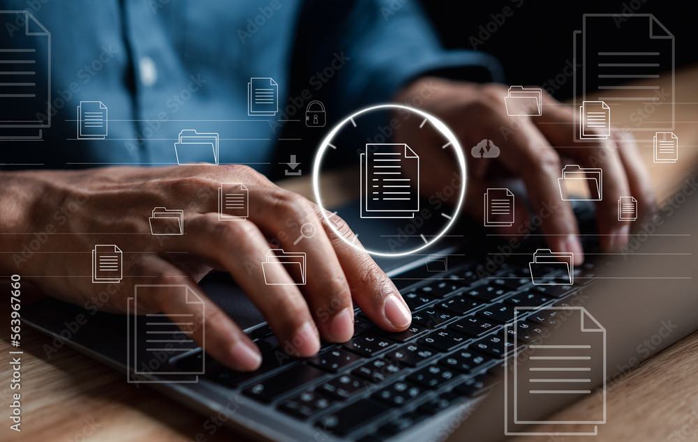 Aufkleber Document Management System, online documentation database and process automation to efficiently manage files, knowledge and documentation in enterprise with ERP. Corporate business technology, DMS