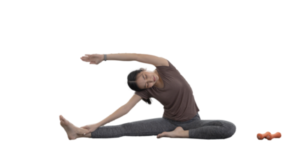 Slim fit Asian woman Internet coach yoga and meditation coaching videos make them feel relaxed, female happiness, Stretching the muscles of the body and practicing proper breathing, Exercise concept.