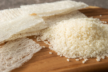 Dried noodles made from uncooked rice and rice	