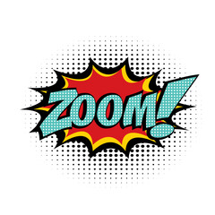 Zoom word pop art retro vector illustration. Isolated image on white background. Comic book style imitation