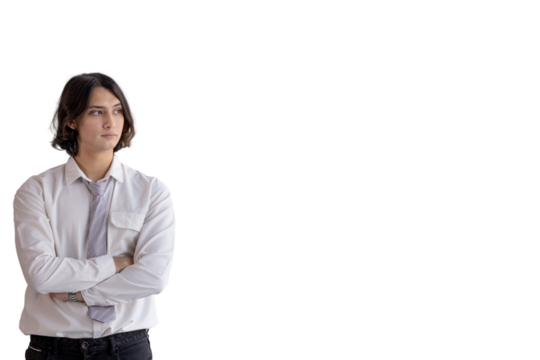 Young Asian worker stands using a laptop in an office building, Communicating using a computer or laptop, Business smart, Business dealings, Press the keyboard, Office background.