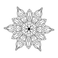 Hand drawn floral mandala. Coloring book page antistress with round flower pattern for adults and children. Beautiful doodle ornament. Vector outline sketch illustration isolated on white background