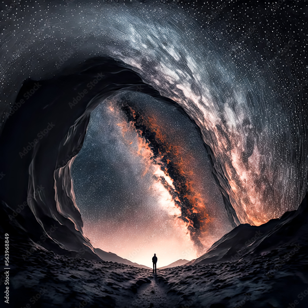 Aufkleber a person standing in a snowy area with a large hole in the middle - generative ai