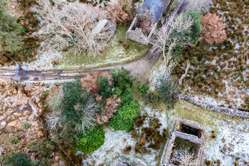 Aerial view of the Dunlewy Ghost Town in County Donegal - Ireland.
